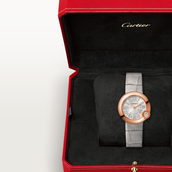 Reloj Ballon Blanc de Cartier 26 mm, movimiento de cuarzo, oro rosa, diamante, piel