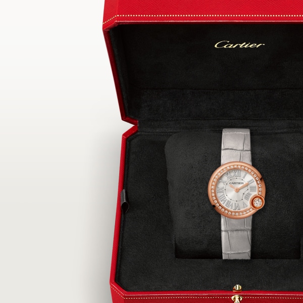 Ballon Blanc de Cartier watch 26mm, quartz movement, rose gold, diamonds, leather