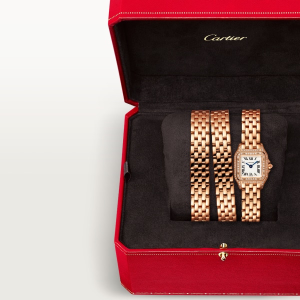Reloj Panthère de Cartier Tamaño mini, movimiento de cuarzo, oro rosa, diamantes