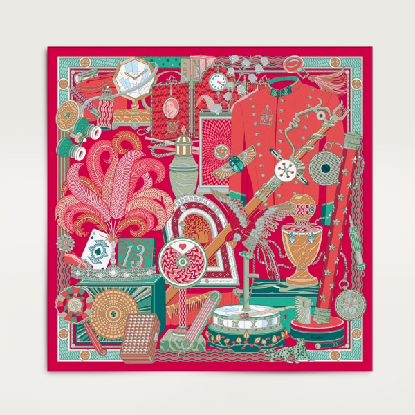 Cartier Archives motif square 90 Red and green silk twill