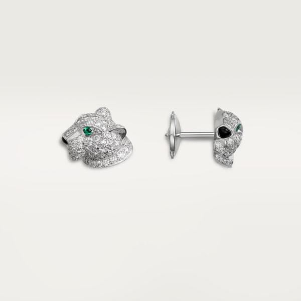 Boucles d'oreilles Panthère de Cartier Or gris, diamants, émeraudes, onyx