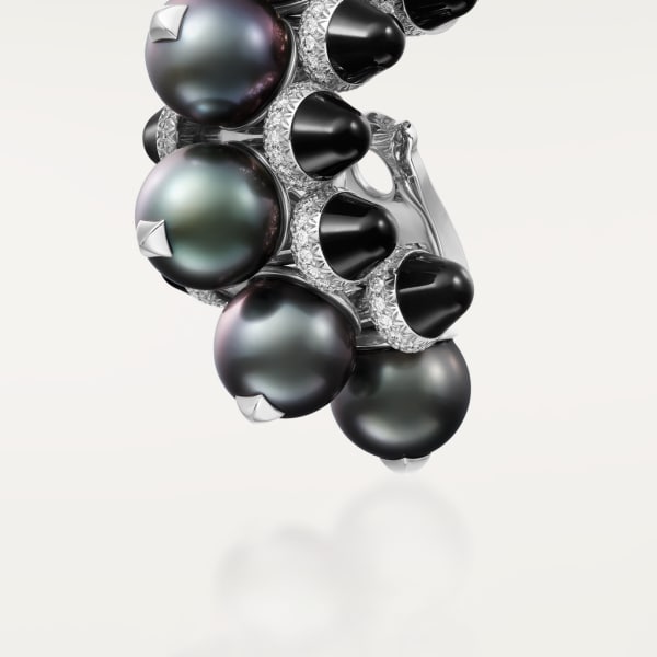 Boucle d'oreille Clash de Cartier Grand Modèle Or gris rhodié, perles de Tahiti, onyx, diamants