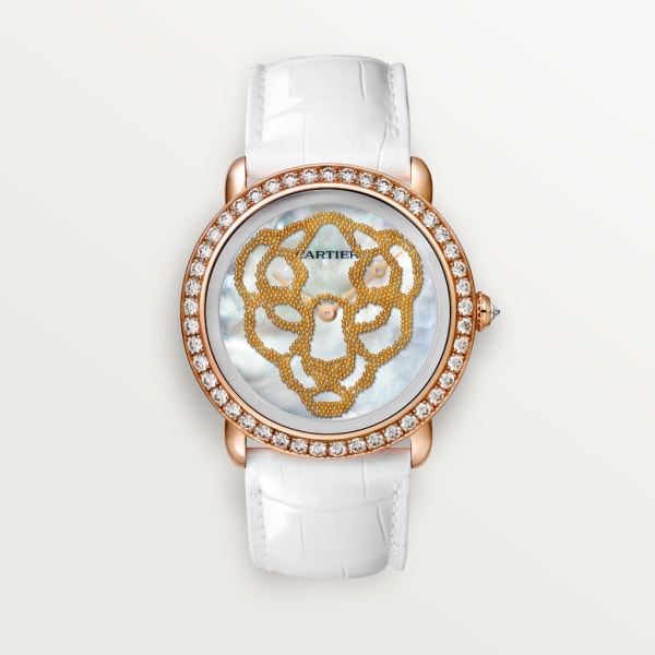 Reloj Révélation d'une Panthère 37 mm, manual, oro rosa, diamantes, nácar, piel