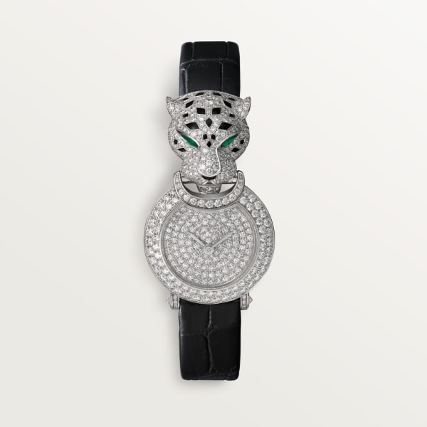 Reloj La Panthère de Cartier 23,6 mm, oro blanco rodiado, diamantes, piel