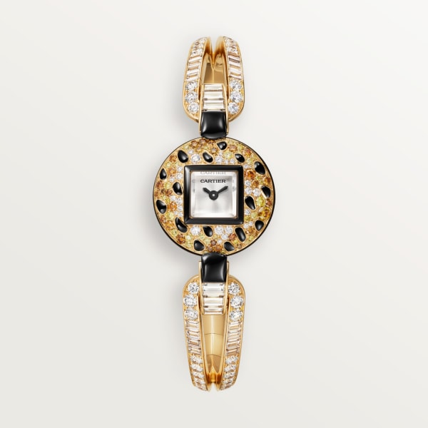 Panthère Jewellery Watches 21.66 mm, quartz movement, yellow gold, rose gold, diamonds, onyx