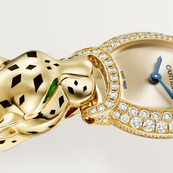 Reloj La Panthère de Cartier 22,2 mm, movimiento de cuarzo, oro amarillo, diamantes, brazalete de metal