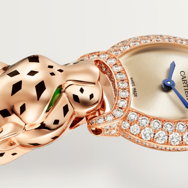 Reloj La Panthère de Cartier 22,2 mm, movimiento de cuarzo, oro rosa, diamantes, brazalete de metal