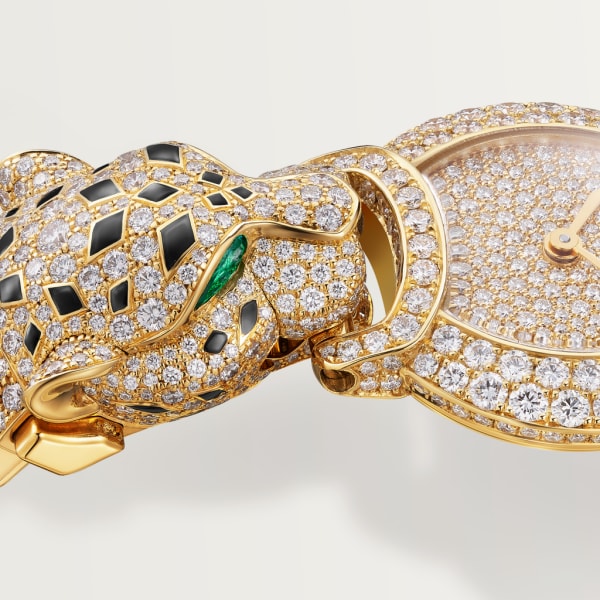 Reloj Indomptables de Cartier 22,2 mm, movimiento de cuarzo, oro amarillo, diamantes, esmeraldas, rubíes, espinelas, brazalete de metal