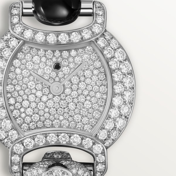 Reloj Indomptables de Cartier 22,2 mm, movimiento de cuarzo, oro blanco rodiado, esmeraldas, diamantes, espinelas, ónix, brazalete de metal