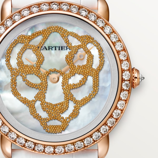 Reloj Révélation d'une Panthère 37 mm, manual, oro rosa, diamantes, nácar, piel