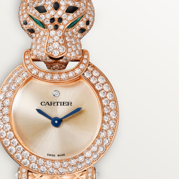 Reloj La Panthère de Cartier 23,6 mm, movimiento de cuarzo, oro rosa, diamantes, brazalete de metal