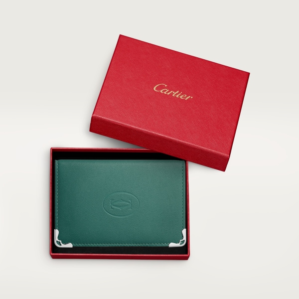 Must de Cartier Small Leather Goods, card holder Aventurine calfskin, palladium finish