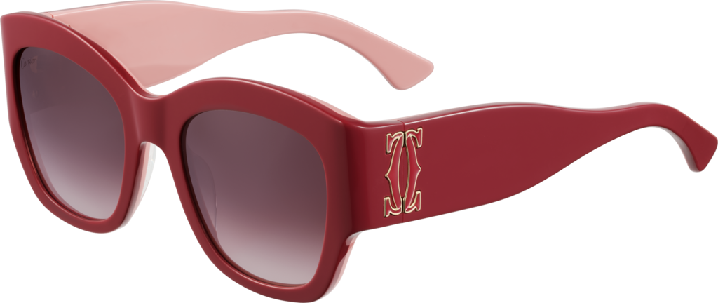 Gafas de sol Signature C de CartierAcetato burdeos nude, logotipo de esmalte burdeos, lentes burdeos degradado
