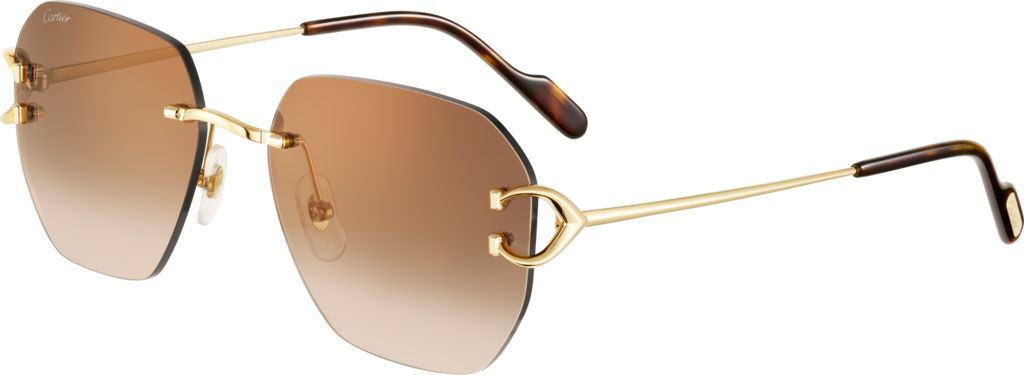 Gafas de sol Signature C de CartierMetal acabado dorado liso y cepillado, lentes degradadas marrones