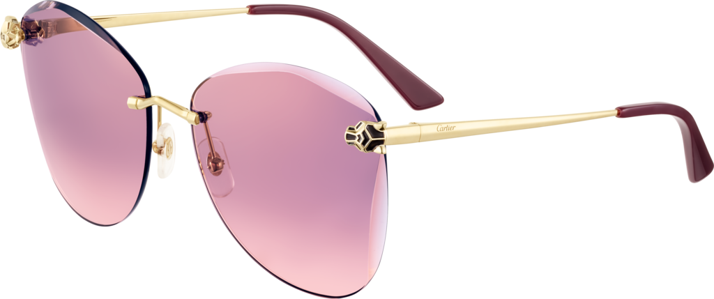 Gracias Peticionario Moler CRESW00638 - Panthère de Cartier Sunglasses - Smooth golden-finish metal,  graduated pink-purple lenses with golden flash - Cartier
