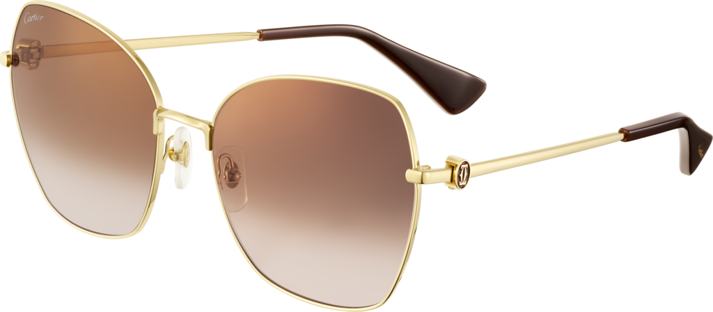Gafas de sol Signature C de CartierMetal acabado dorado liso, lentes marrón degradado con flash dorado