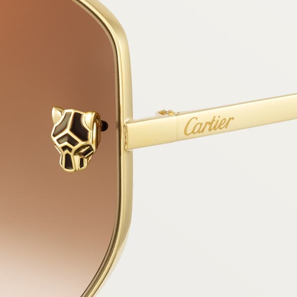 Gafas de sol Panthère de Cartier Metal acabado dorado liso, lentes marrón degradado con flash dorado