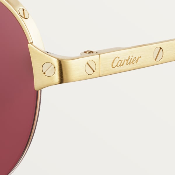 Gafas de sol Santos de Cartier Metal acabado dorado liso y cepillado, lentes burdeos