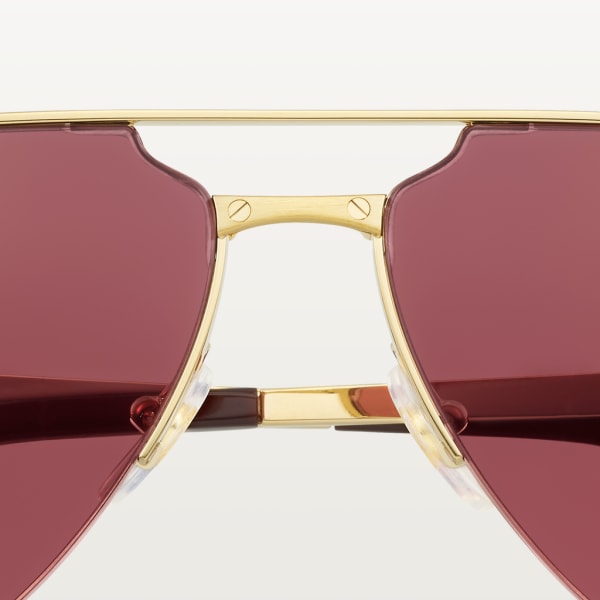 Gafas de sol Santos de Cartier Metal acabado dorado liso y cepillado, lentes burdeos
