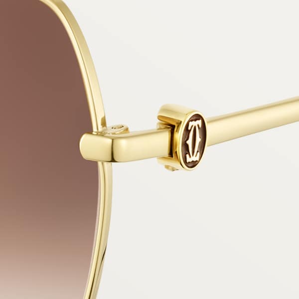 Gafas de sol Signature C de Cartier Metal acabado dorado liso, lentes marrón degradado con flash dorado