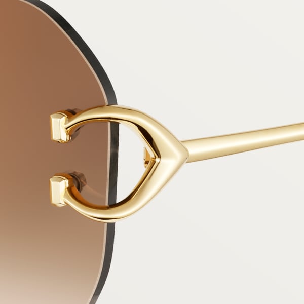 Gafas de sol Signature C de Cartier Metal acabado dorado liso y cepillado, lentes degradadas marrones