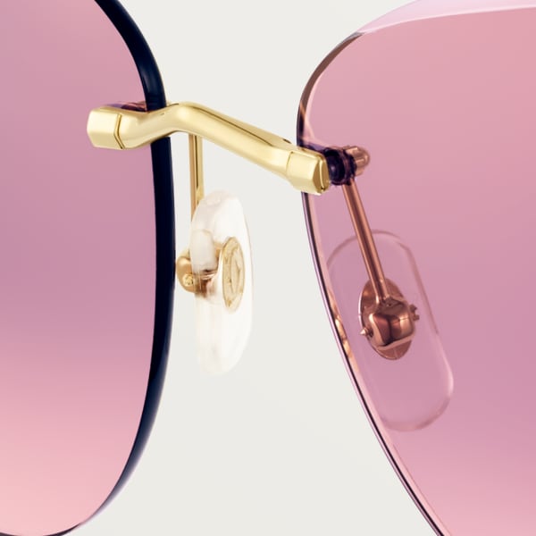 Gafas de sol Panthère de Cartier Metal acabado dorado liso, lentes degradadas violetas rosas con flash dorado