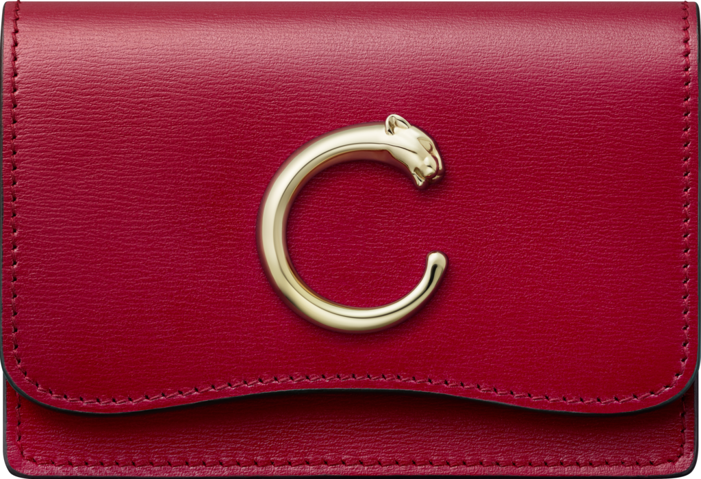 Panthère de Cartier Small Leather Goods, Card holderCherry red calfskin, golden finish