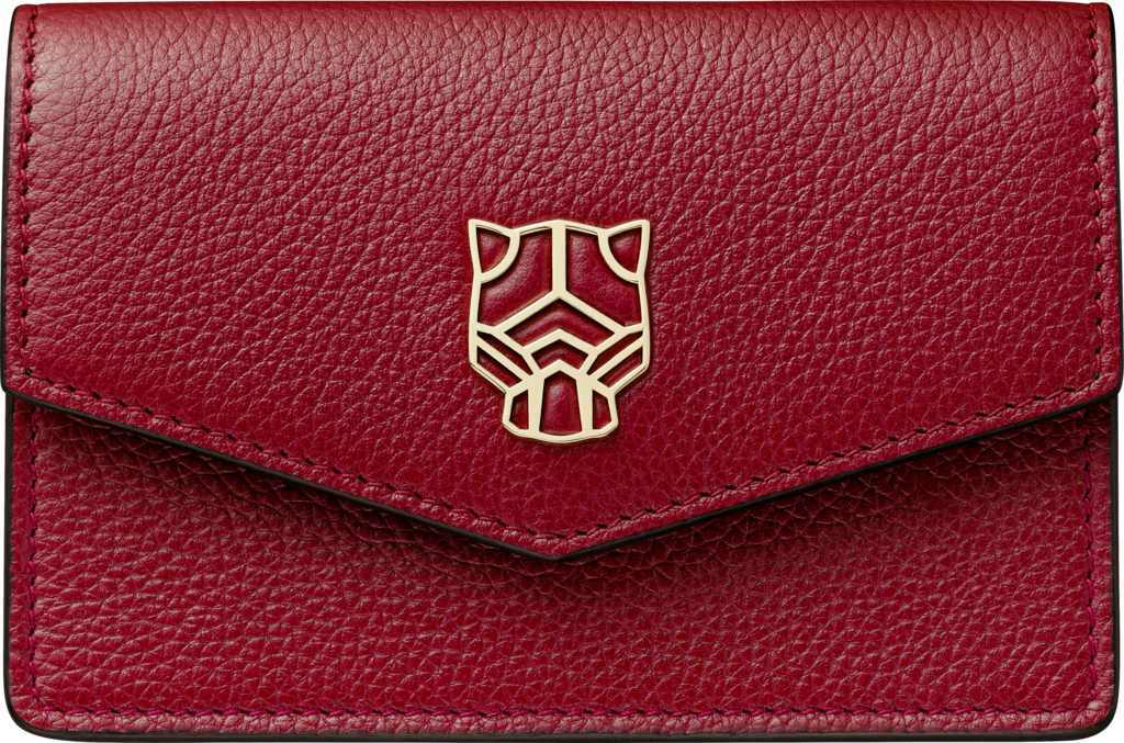 Panthère de Cartier Small Leather Goods, Card holderBurgundy calfskin, golden finish