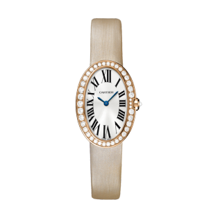 Reloj Baignoire MP Tamaño pequeño, movimiento de cuarzo, oro rosa, diamantes, tela