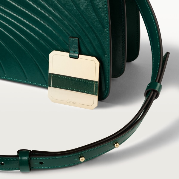 Handle bag mini model, Panthère de Cartier Emerald green calfskin, embossed Cartier signature motif, golden finish