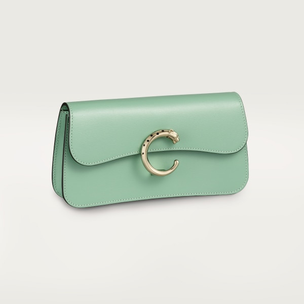 Chain bag mini, Panthère de Cartier Sage green calfskin, golden finish