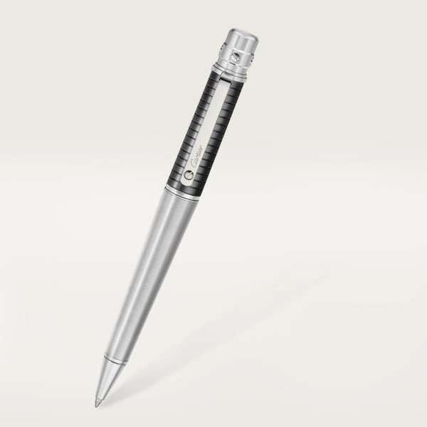 Santos de Cartier ballpoint pen Large model, brushed and engraved striated metal covered with anthracite grey PVD, palladium finish