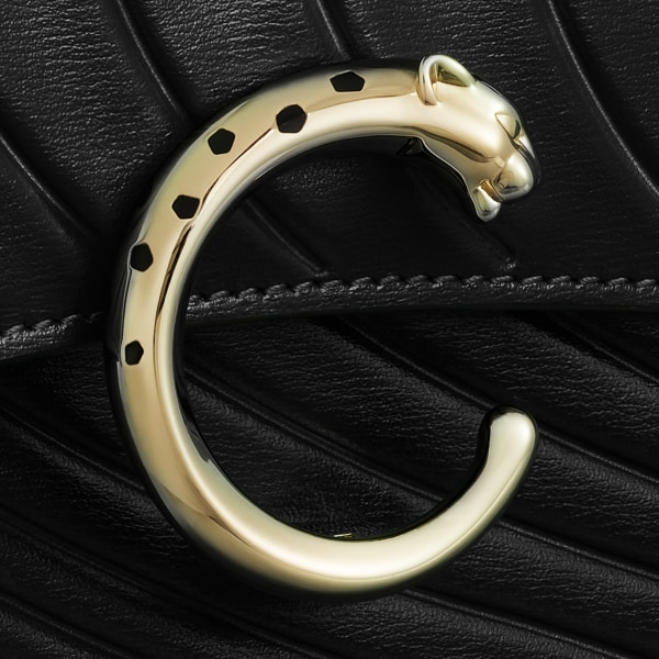 Chain bag mini, Panthère de Cartier Black calfskin, embossed Cartier signature motif, golden finish