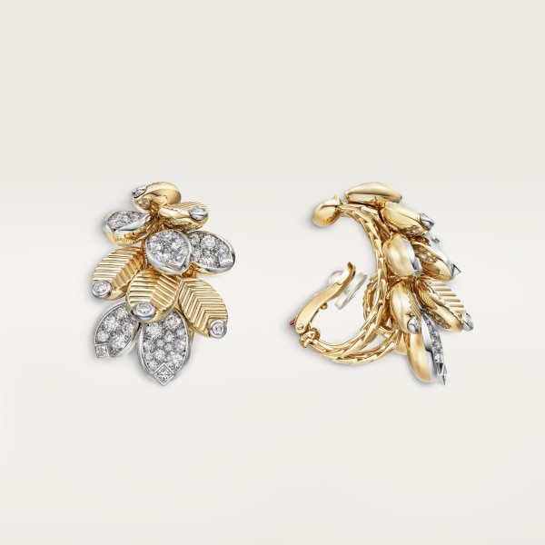 Grain de Café earrings Yellow gold, platinum, diamonds