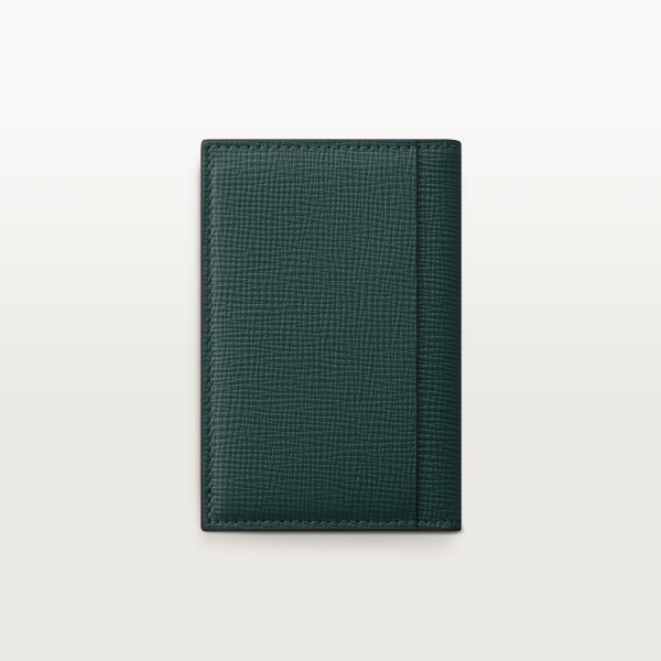 Four-credit card holder, Cartier Losange Pine green grained calfskin, palladium finish and pine green enamel