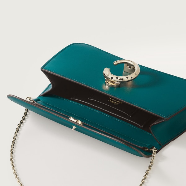 Mini model chain bag, Panthère de Cartier Petrol blue calfskin, golden finish