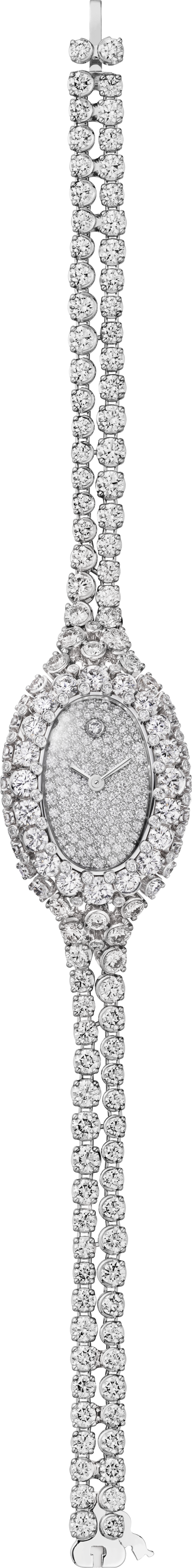 Reloj joya Baignoire Tamaño mini, movimiento de cuarzo, oro blanco, diamantes