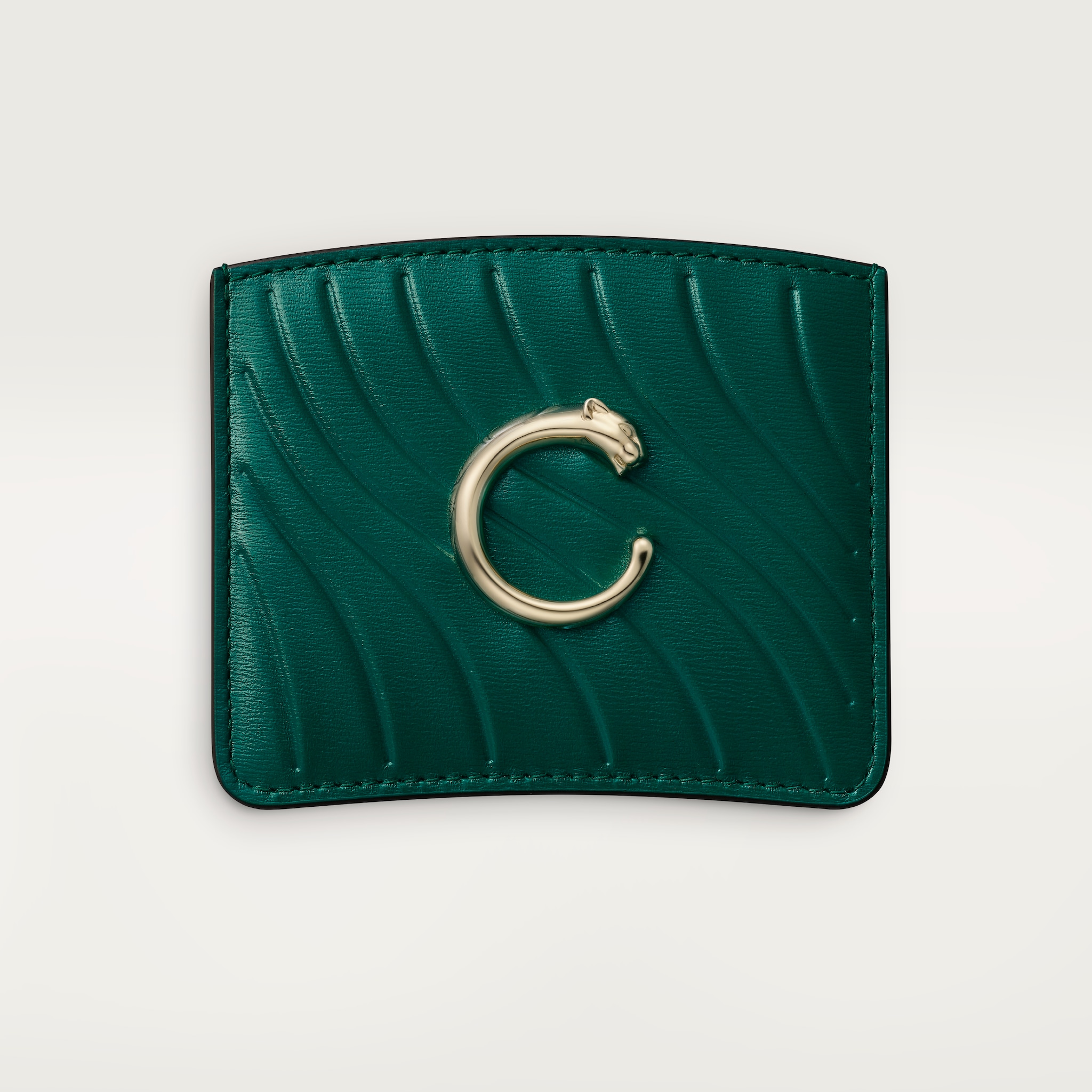 Simple card holder, Panthère de CartierEmerald green calfskin with embossed Cartier signature motif, golden finish
