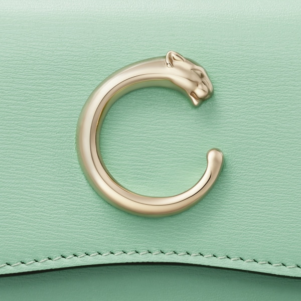 Mini wallet, Panthère de Cartier Sage green calfskin, golden finish