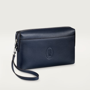 Must de Cartier pouch Navy blue calfskin, palladium finish