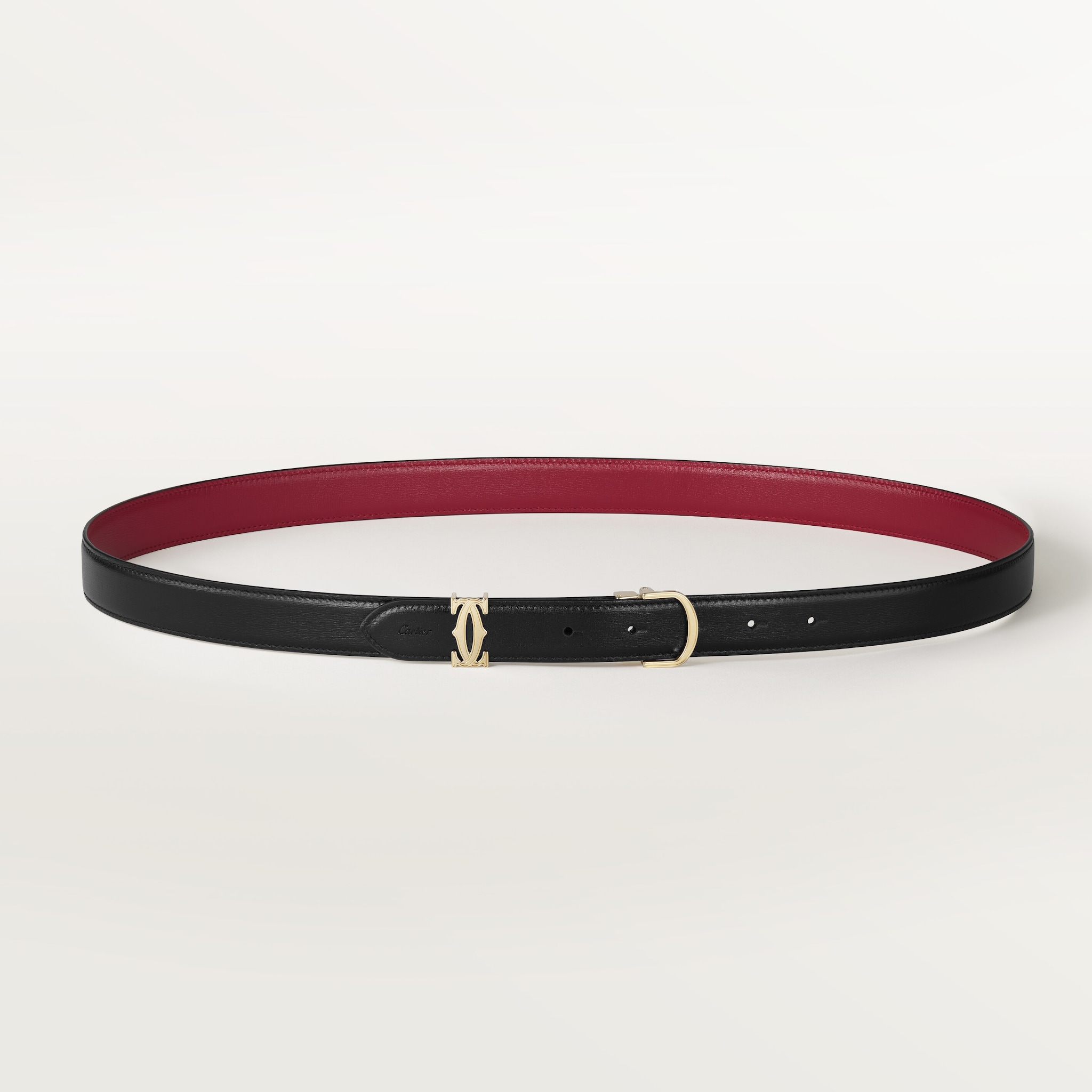 C de Cartier BeltCherry red and black calfskin, golden-finish buckle