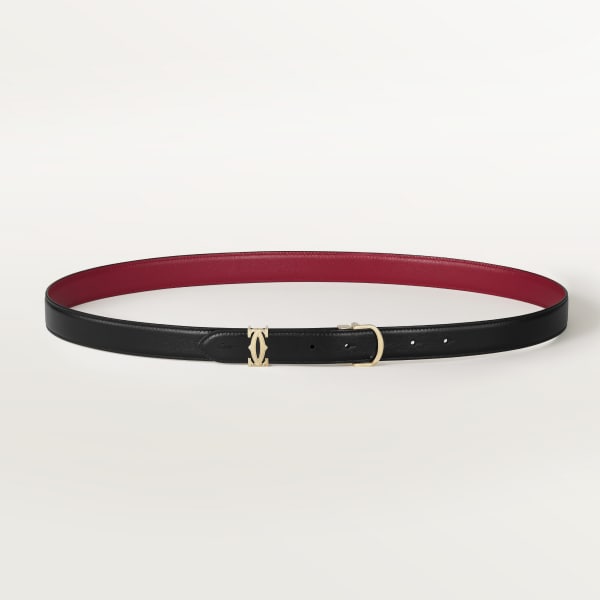 C de Cartier Belt Cherry red and black calfskin, golden-finish buckle