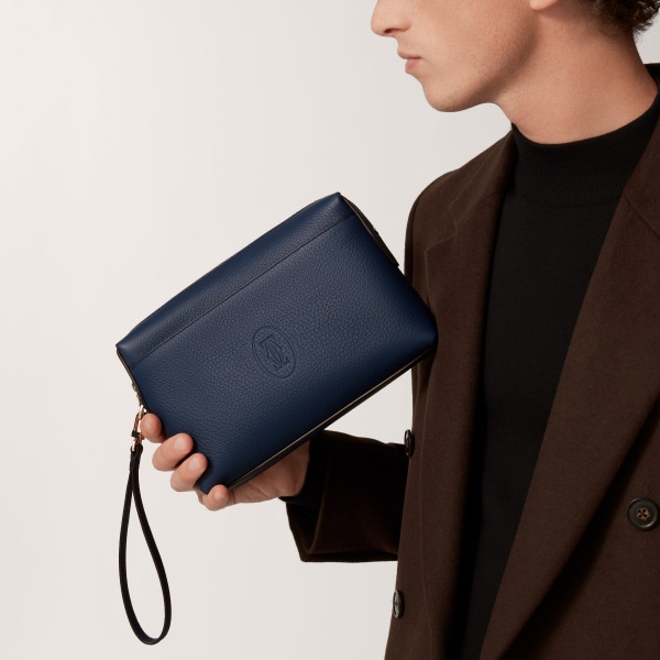 Must de Cartier pouch Navy blue calfskin, palladium finish