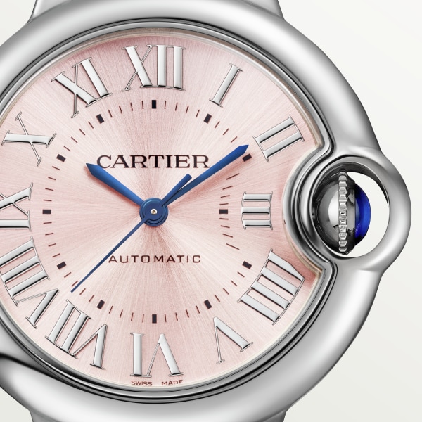 Reloj Ballon Bleu de Cartier 33 mm, movimiento mecánico de carga automática, acero