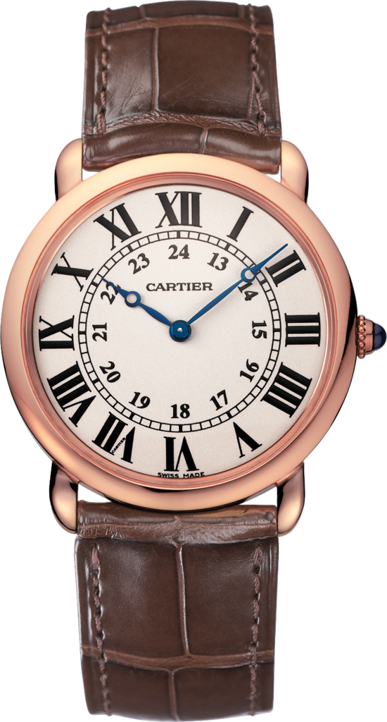 Reloj Ronde Louis Cartier36 mm, movimiento mecánico de cuerda manual, oro rosa, piel