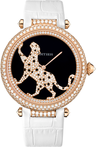 Panthère Jewellery Watches 42mm, automatic movement, rose gold, diamonds, leather
