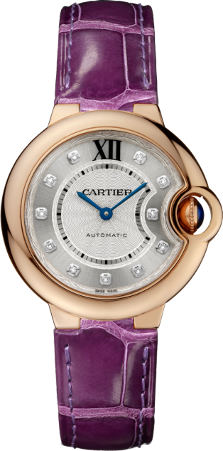 Reloj Ballon Bleu de Cartier 33 mm, movimiento automático, oro rosa, diamantes, piel