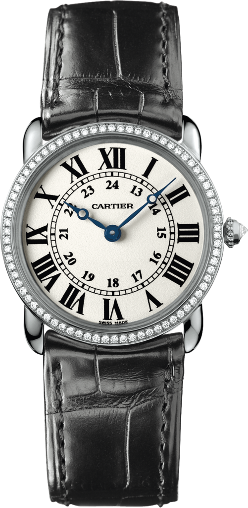 Reloj Ronde Louis Cartier29 mm, movimiento de cuarzo, oro blanco, diamantes, piel