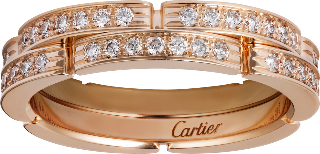 Maillon Panthère fine wedding band, 2 half diamond-paved rowsRose gold, diamonds