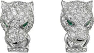 Boucles d'oreilles Panthère de Cartier Or gris, diamants, émeraudes, onyx